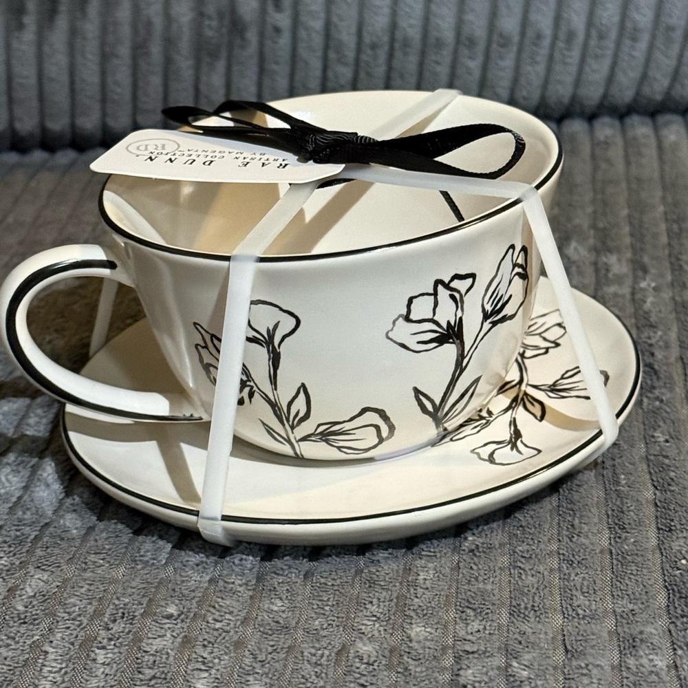 Rae Dunn Cream and Black Floral Tea Set - Picture 4 of 6